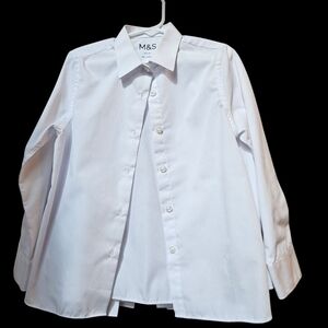 4 M&S Girl's White Long-sleeve Button-Up Uniform Dress Shirts